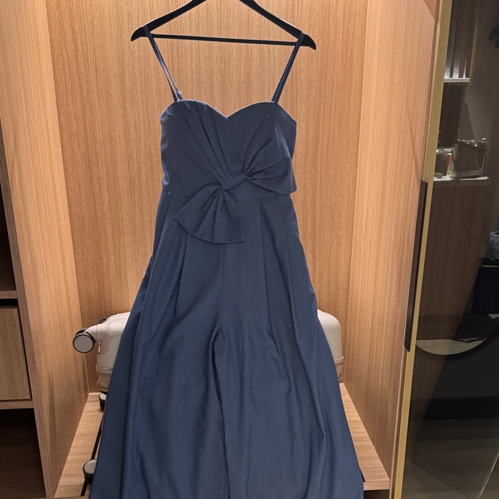 Gracia Blue Strapless Jumpsuit with Bow Detail